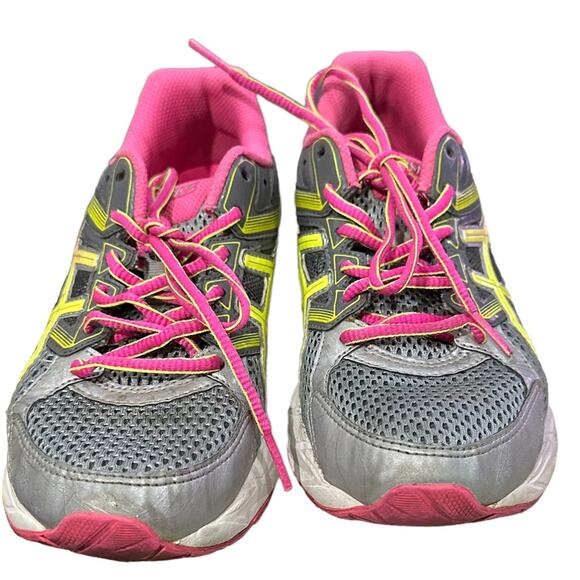 ASICS t5f9n running shoe pink grey yellow size 6.5 reflective strips - Picture 5 of 6